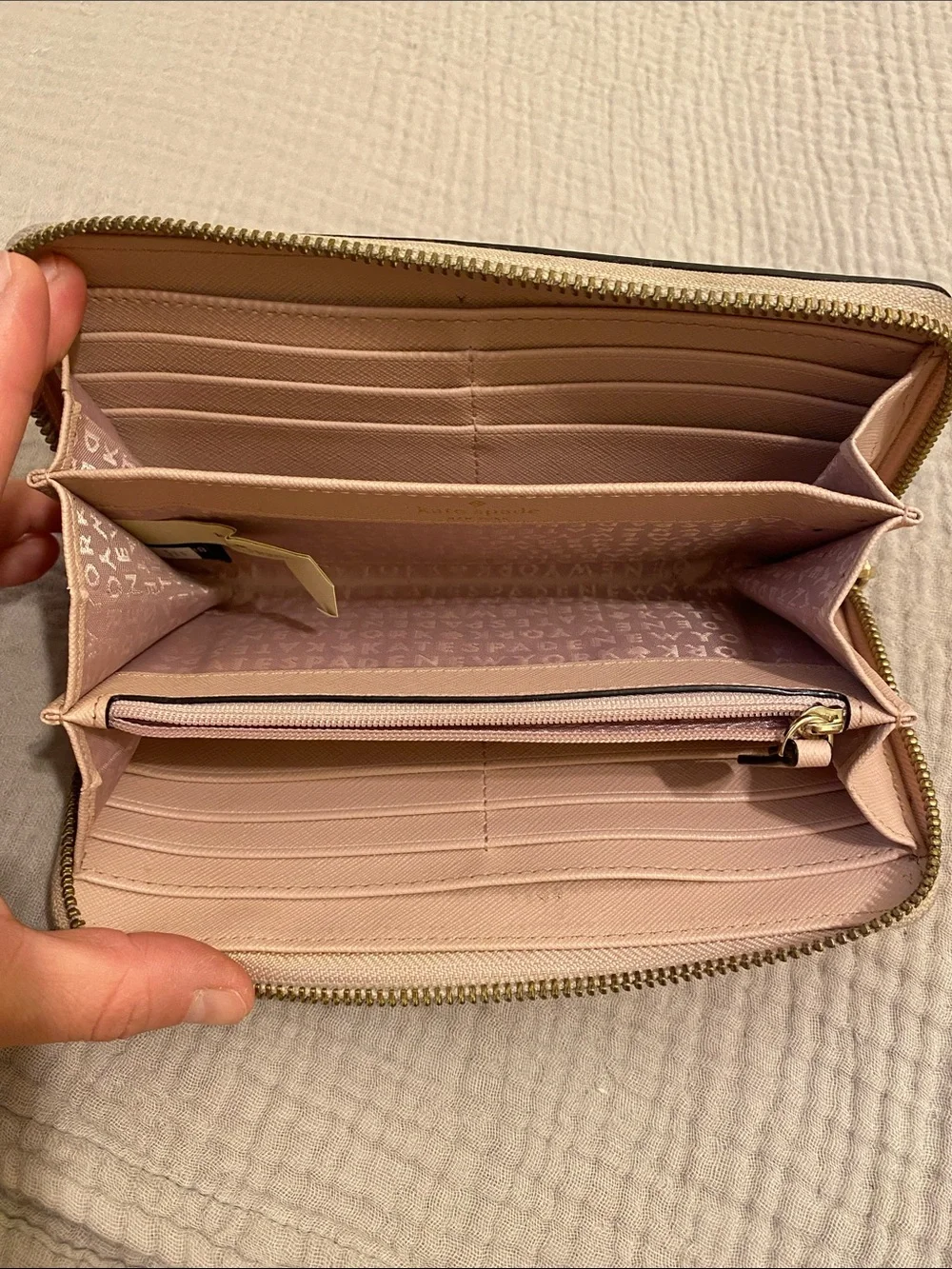 kate spade Saffiano Zip Wallet in Light Pink with Gold Plaque
